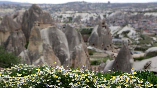 Kapadokya'nın ilkbahar manzarası büyülüyor