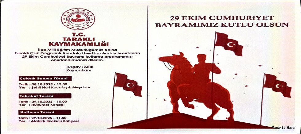 Taraklı’da 29 Ekim Cumhuriyet Bayramı Programı
