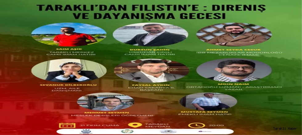 Taraklı’da Filistin için Direniş ve Dayanışma Gecesi Düzenlenecek