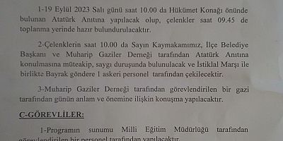 19 EYLÜL GAZİLER GÜNÜ PROGRAMI