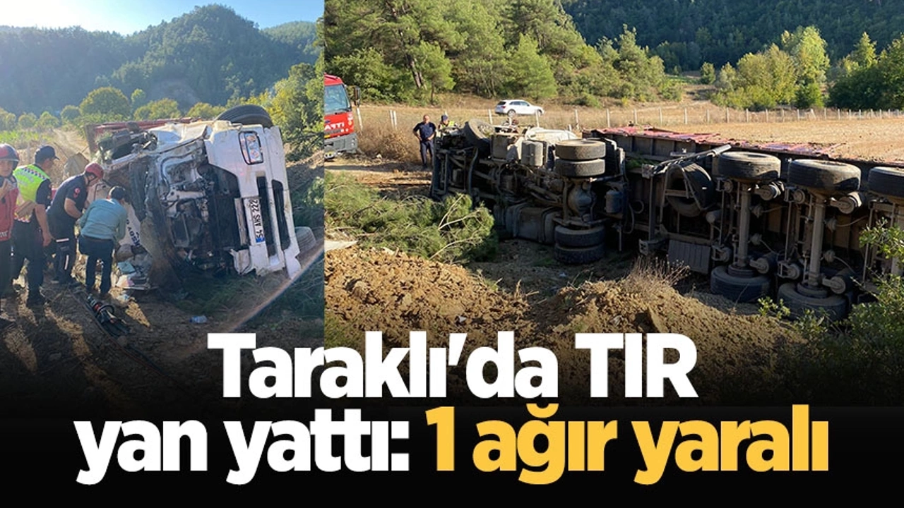 TIR yan yattı:1 Ağır yaralı