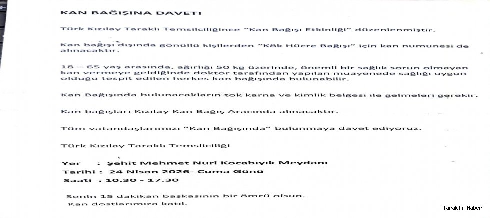 KAN BAĞIŞINA DAVET!