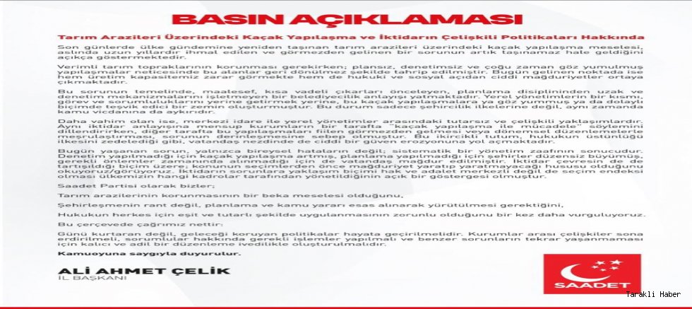 Saadet Partisi'nden Basın Açıklaması