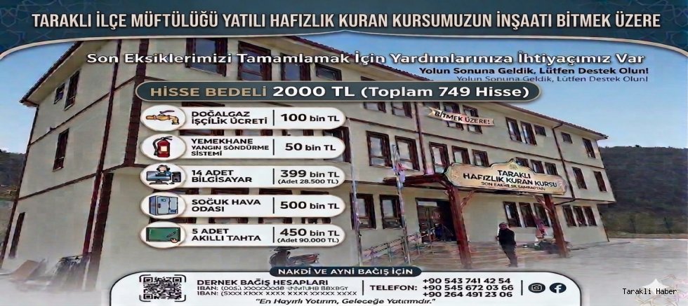 Taraklı Hafızlık Kur’an Kursu Tamamlanıyor