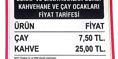 Çay ve Kahve'de Yeni Tarife