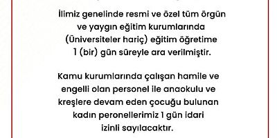 Eğitime 1 Gün Daha Ara