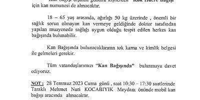 Kan bağışı kampanyasına Davet