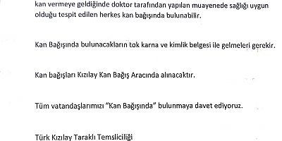 KAN BAĞIŞINA DAVET!