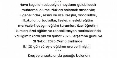 Sakarya’da kar sebebiyle eğitime 2 günlük ara